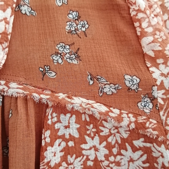 Free People Serena Orange Floral Button Up Semi Sheer Blouse Oversize XS - Picture 11 of 13